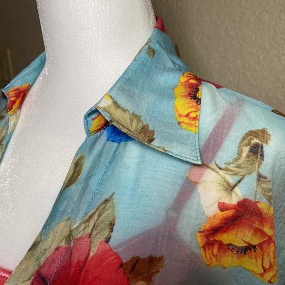 Umgee Turquoise Sheer Floral Blouse - Picture 9 of 11